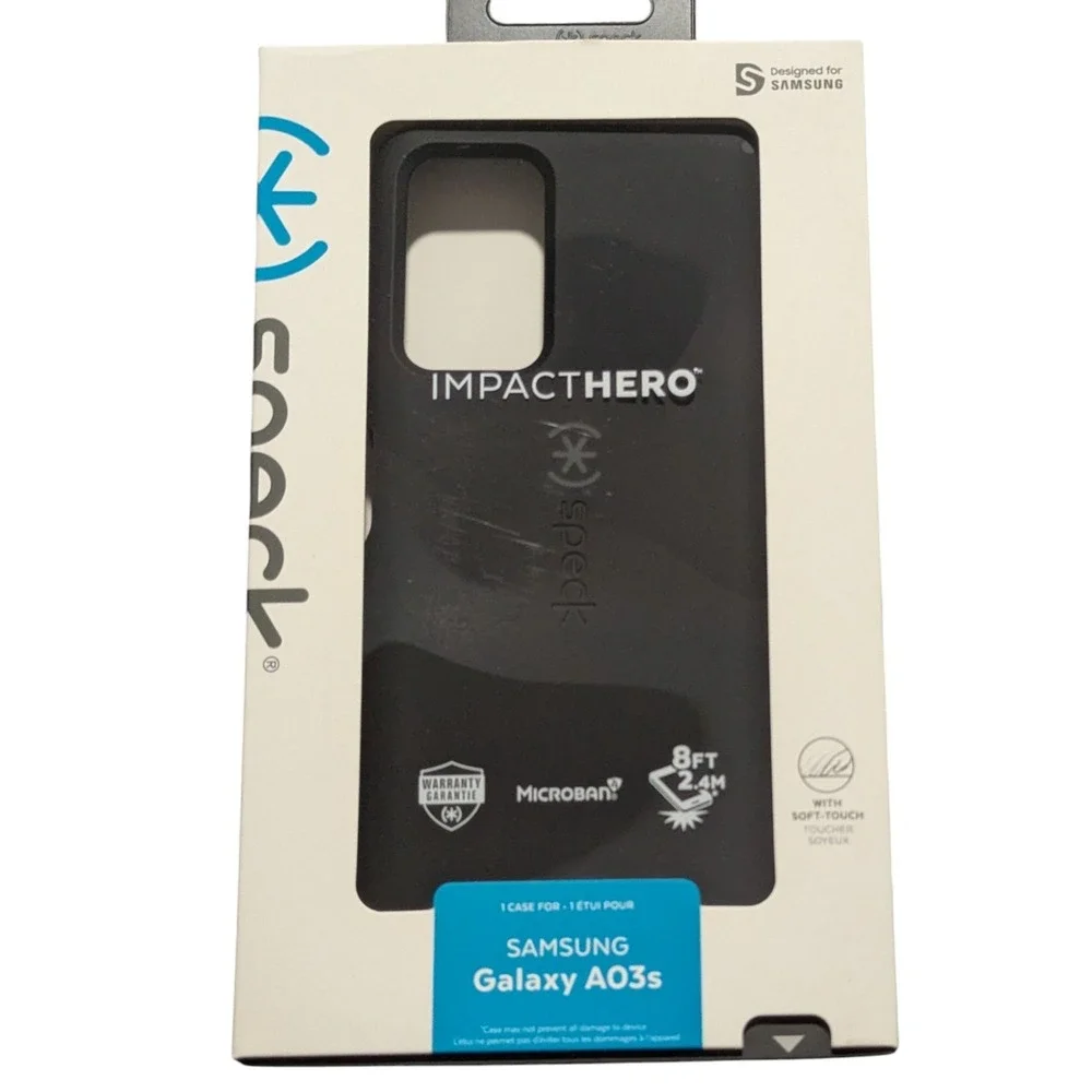 C8. Speck Impact Hero Case For Samsung Galaxy AO3s - Black, Soft Touch, QI Comp.